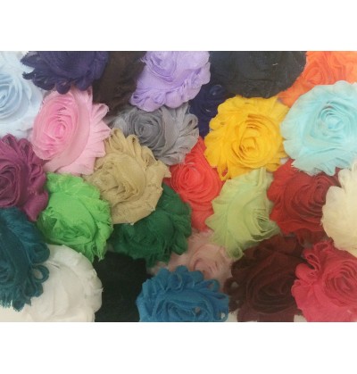 Grab Bag of 2.5" Solid Colored Shabby Chiffon Flowers