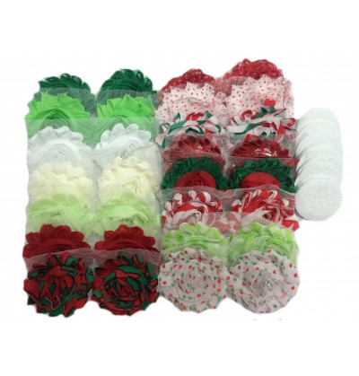 Christmas Themed 2.5" Shabby Flower Grab Bag w/ Felts (30...