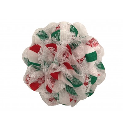 Red Green and White Stripes 3.75" Lace Flower