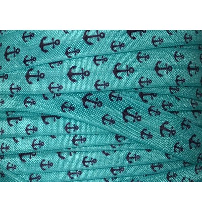 Turquoise w/ Anchors 5/8" Fold Over Elastic