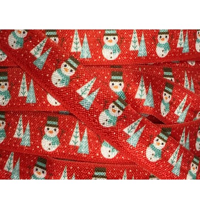 Red w/ Snowmen 5/8" Fold Over Elastic