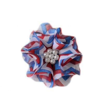 Red White and Blue 2.5" Chiffon Pearl Flower