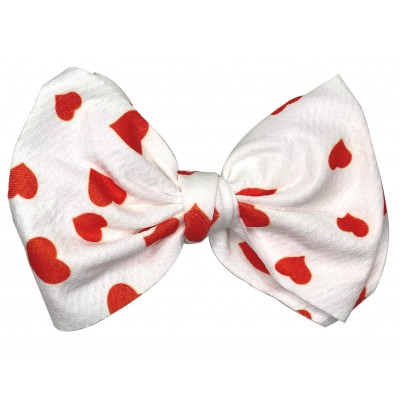 4.5" White with Red Hearts Messy Bow