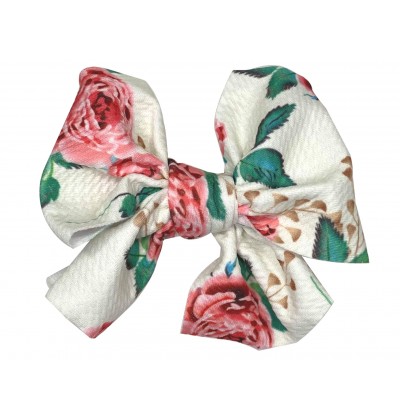 4.5" White Floral Messy Bow