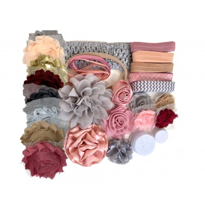 Mini Mauve, Peach and Grey Baby Shower Headband Kit