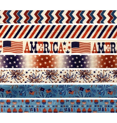 Fourth of July Print 5/8" Fold Over Elastic