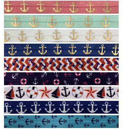 Anchor Print 5/8" Fold Over Elastic