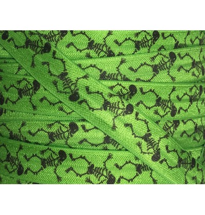 Lime Green w/ Skeletons 5/8" Fold Over Elastic