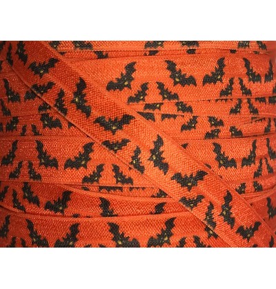 Orange w/ Black Bats 5/8" Fold Over Elastic