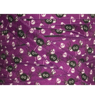 Purple w/ Spiders 5/8" Fold Over Elastic