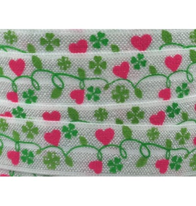 Shamrocks w/ Hearts 5/8" Fold Over Elastic