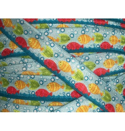 Blue w/ Fishies 5/8" Fold Over Elastic