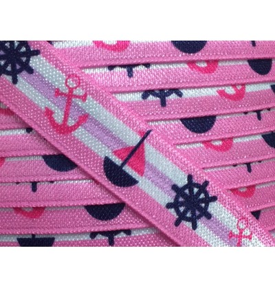 Pink w/ Sailboats 5/8" Fold Over Elastic