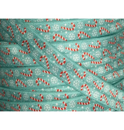 Aqua w/ Candy Canes 5/8" Fold Over Elastic