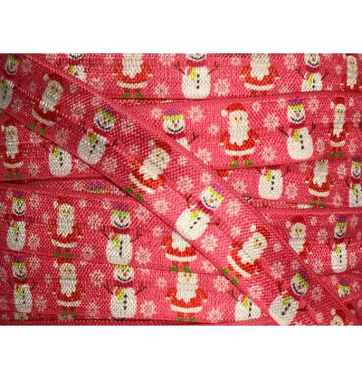 Pink w/ Snowmen 5/8" Fold Over Elastic