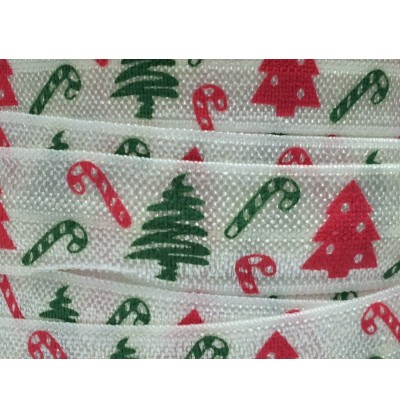 Christmas Trees & Candy Canes 5/8" Fold Over Elastic