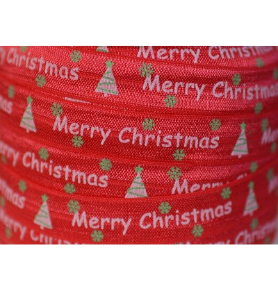 Red w/ Merry Christmas 5/8" Fold Over Elastic