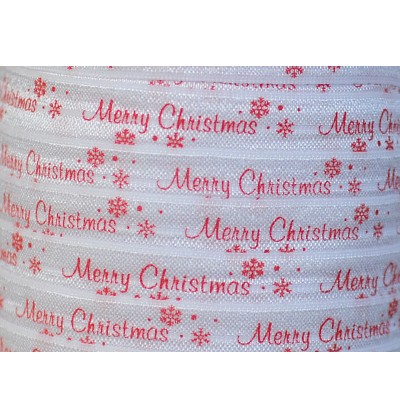 White w/ Merry Christmas 5/8" Fold Over Elastic