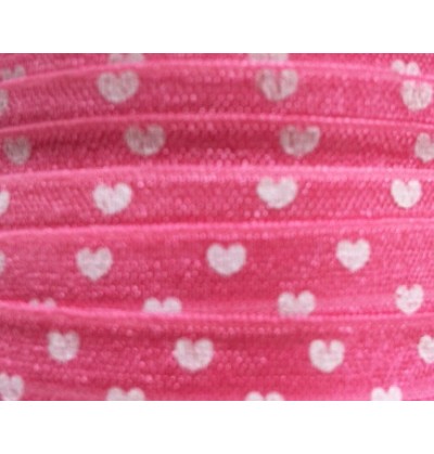 Pink w/ White Hearts 5/8" Fold Over Elastic