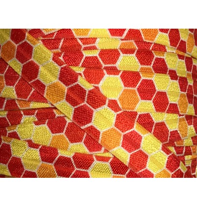 Hexagons Yellow/Orange/Red 5/8" Fold Over Elastic